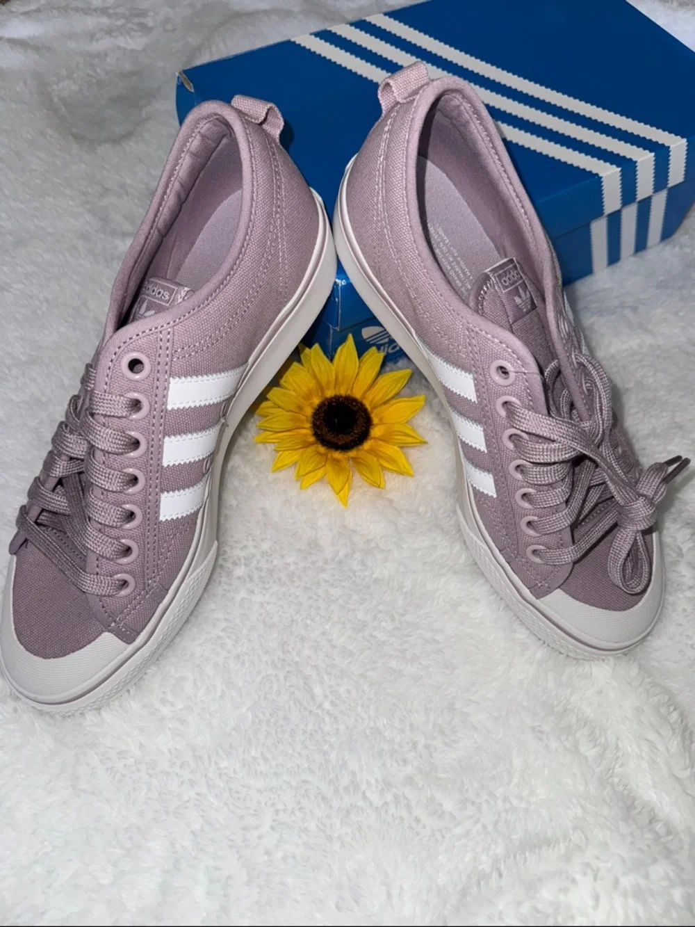 adidas Women's Dusty Lavender /Mauve Canvas Sneakers with White Stripes - Picture 2 of 4